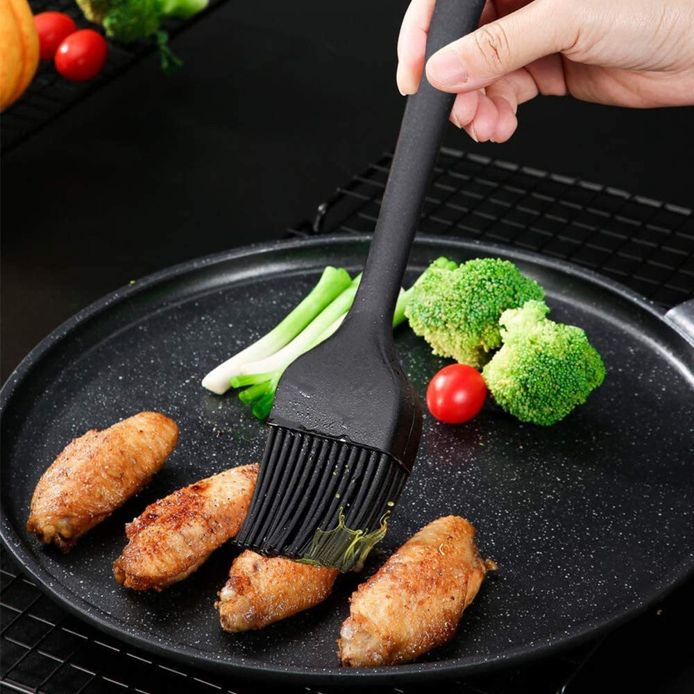 6-Piece Black Silicone Kitchen Spatula Set with Stainless Steel Core