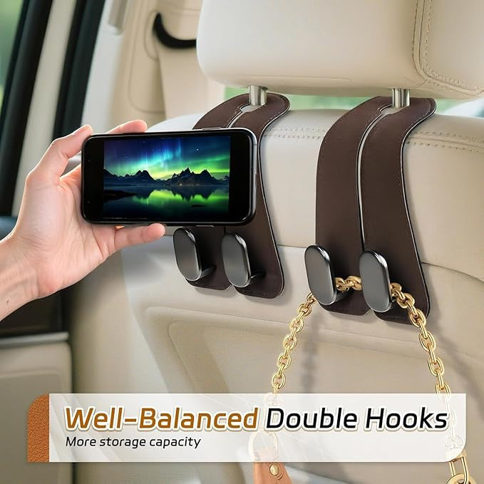 Leather Car Seat Headrest Hook for Purse and Bag Storage