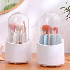 360° Rotating Makeup Brush Holder with Lid and Compartments