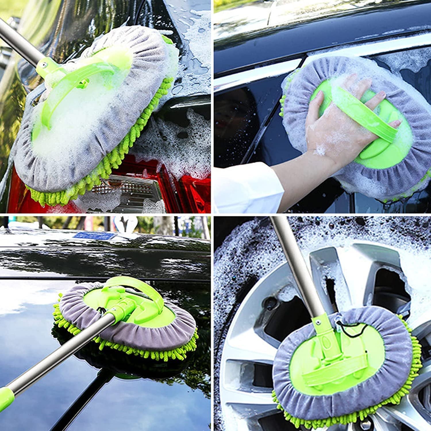 2-in-1 Car Cleaning Brush & Mop Kit with Long Handle