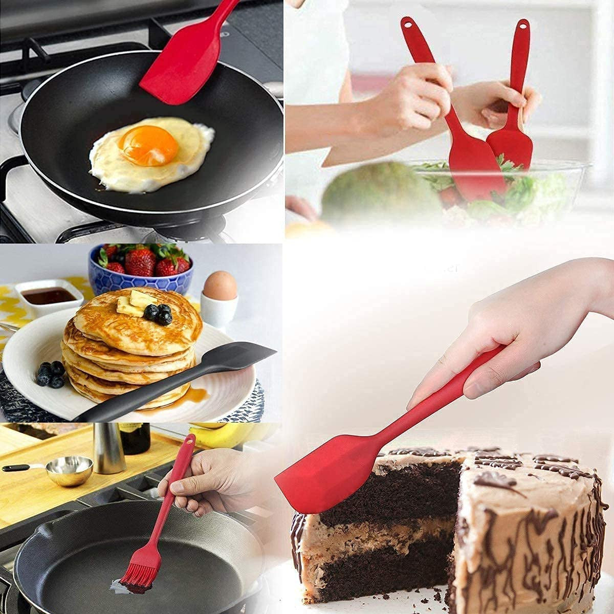 6-Piece Red Silicone Kitchen Spatula Set for Baking and Cooking