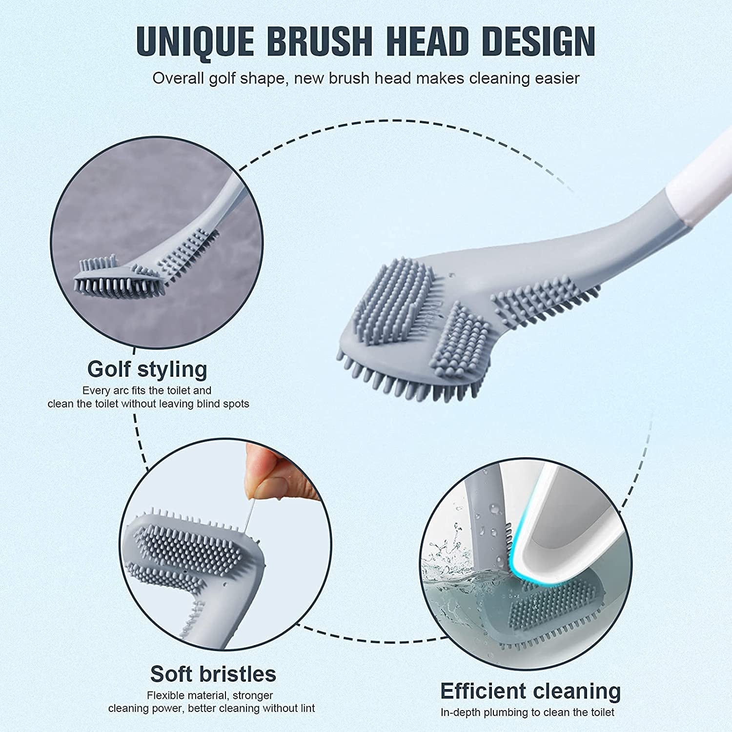 Flexible Silicone L-Shape Toilet Brush with Holder and Hooks