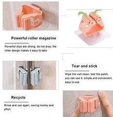Wall-Mounted Plastic Broom and Mop Holder with Sticker - 1 Pc