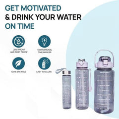 3-Pack Transparent Motivational Water Bottles for Drinking & Fitness