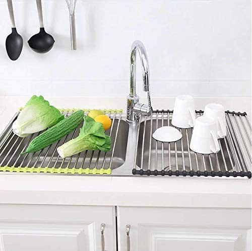 Foldable Stainless Steel Over Sink Dish Drying Rack for Kitchen - 1 Pc