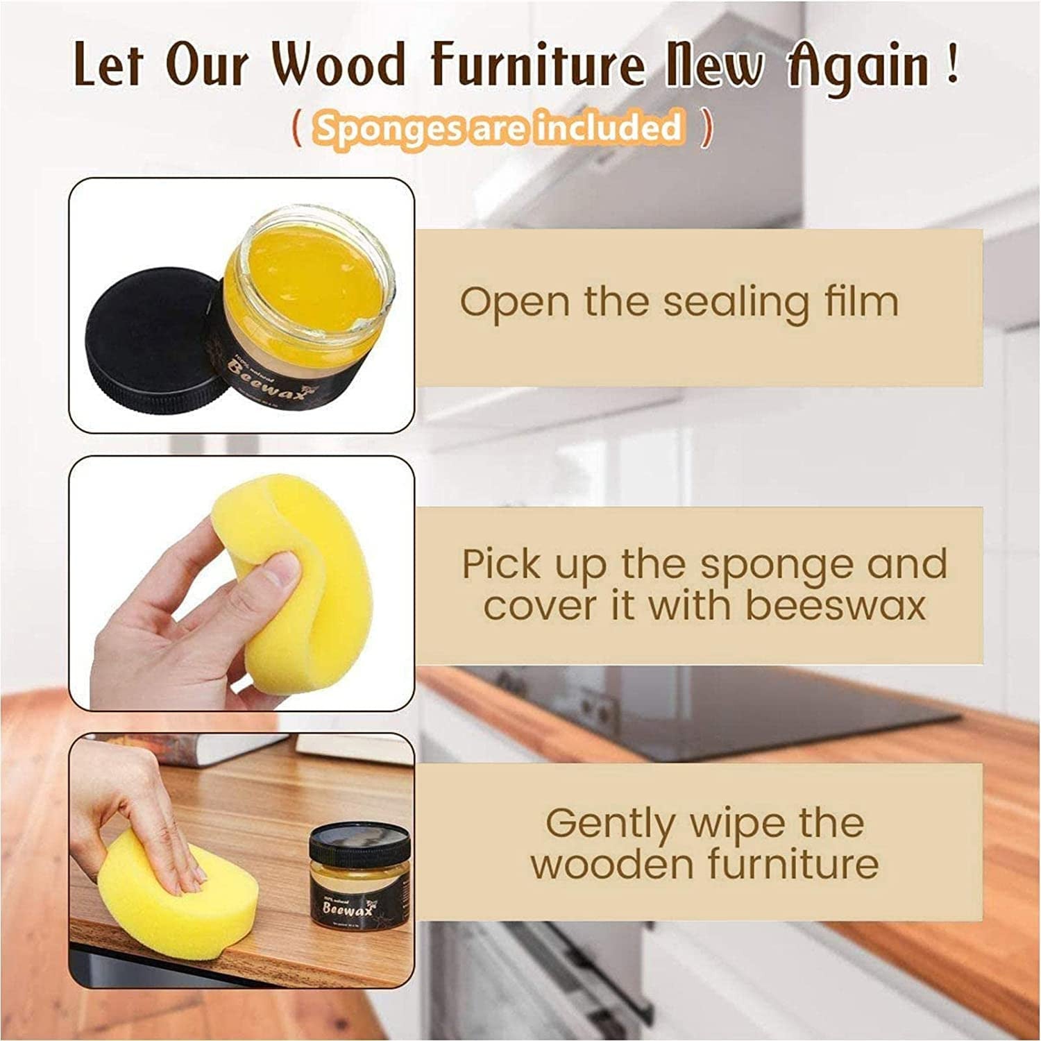 Bee Wax with Sponge for Wood Care and Polishing