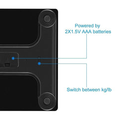 Black Digital Bathroom Scale with Tempered Glass, 180kg Capacity