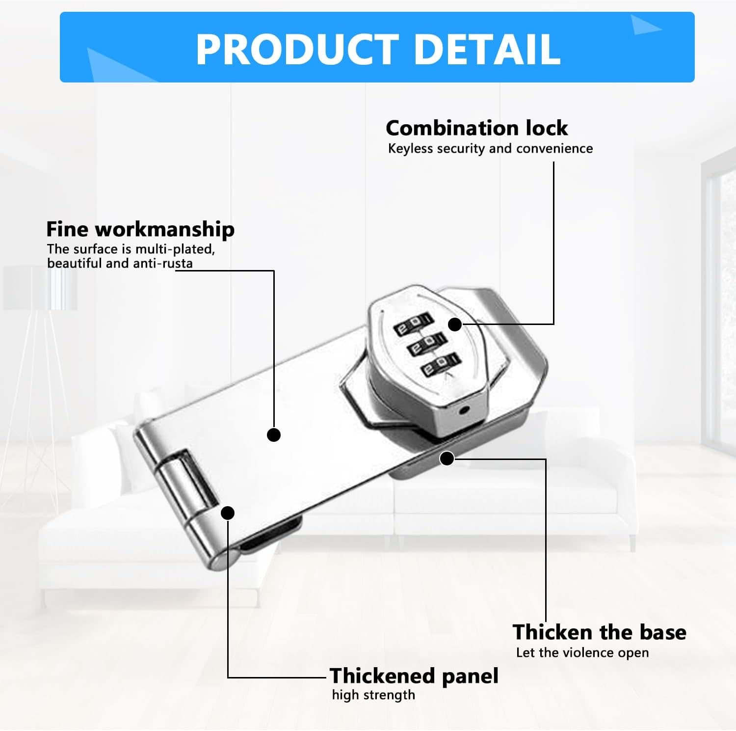 3-Digit Keyless Cabinet Lock with Password & Safety Buckle