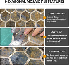 Hexagon Metal Tiles 3D Wall Paper - Self-Adhesive, Waterproof, Modern