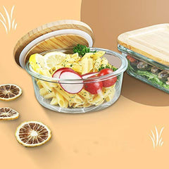3-Piece Glass Food Storage Set with Wooden Lids