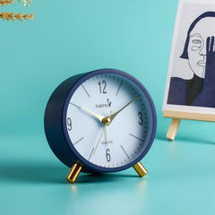 Silent Blue Analog Desk Clock with Night Light and Snooze