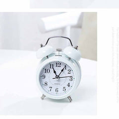 Twin Bell White Alarm Clock with Soft Backlight and Low Ticking Noise