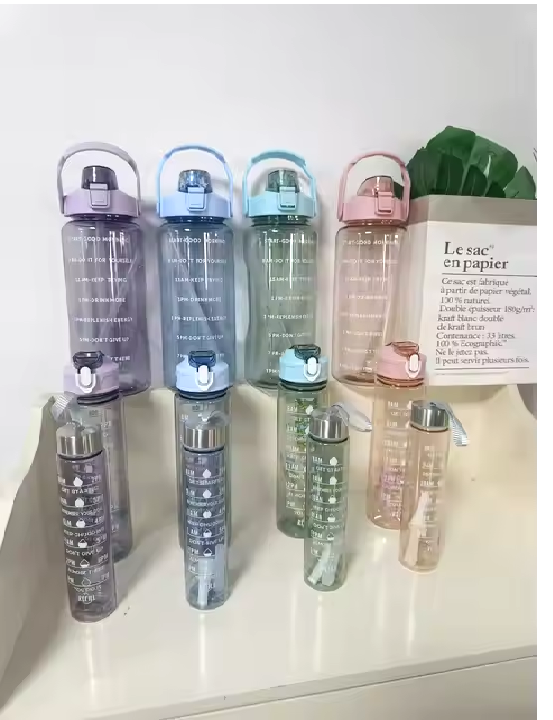 3-Pack Transparent Motivational Water Bottles for Drinking & Fitness