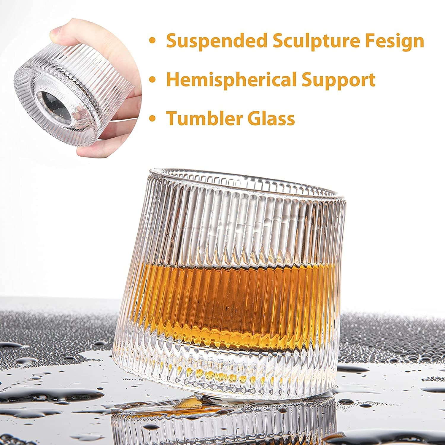 Set of 6 Rotatable Crystal Whiskey Glasses with Patterned Design