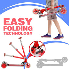 Kids Red 3-Wheel Foldable Scooter with Lights, Brake & Bell