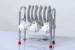 Rose Gold Stainless Steel Cup and Saucer Holder with Cutlery Rack