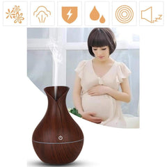 Wooden Grain Vase Aroma Diffuser with LED Lights and Ultrasonic Cool Mist