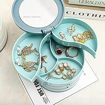 4-Layer 360° Rotating Jewelry Organizer with Mirror and Storage