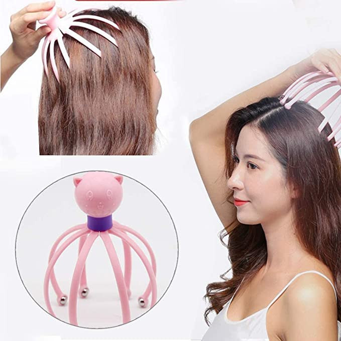 Octopus Head Scalp Massager with 8 Metal Ball Fingers for Stress Relief - 1 Pc