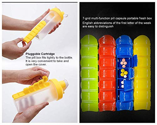 2-in-1 Water Bottle & Weekly Pill Organizer with Removable Compartments
