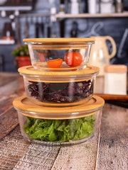3-Piece Glass Food Storage Set with Wooden Lids