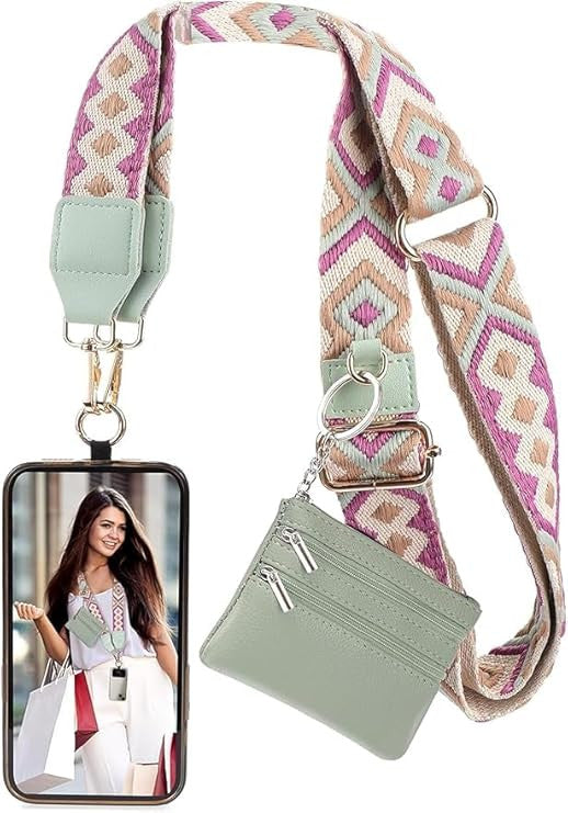 Adjustable Phone Strap with Zippered Wallet Pouch