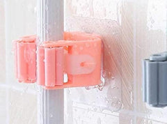 Wall-Mounted Plastic Broom and Mop Holder with Sticker - 1 Pc