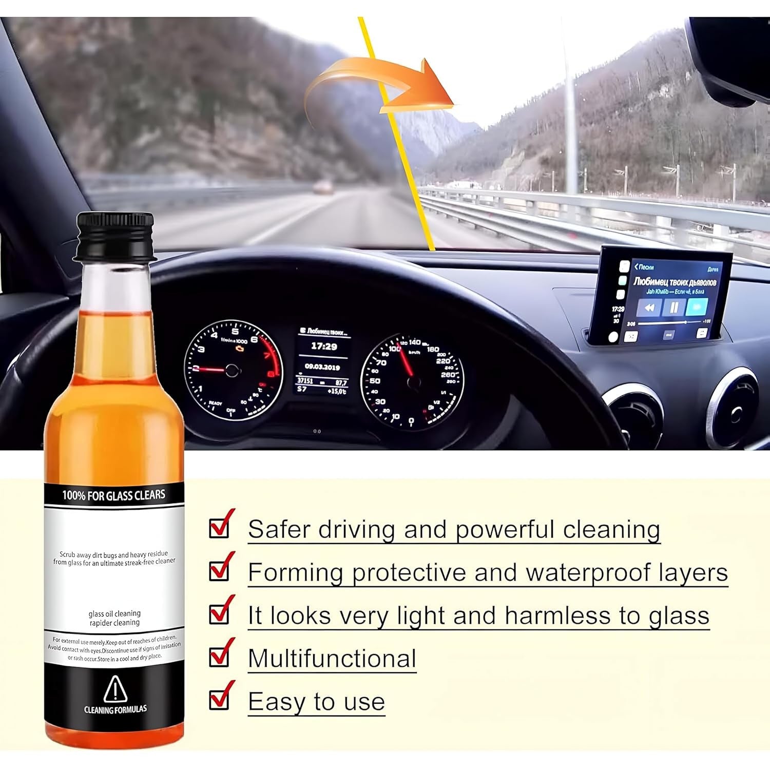 Car Glass Oil & Water Spot Remover - Windshield & Surface Cleaner