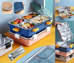 Durable 4-Compartment Stainless Steel Leak-Proof Lunch Box for Kids & Adults