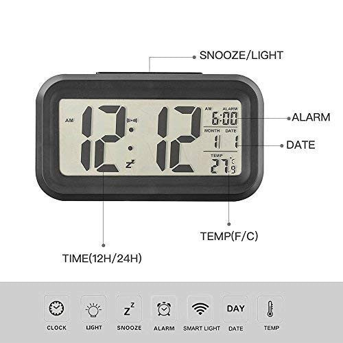 Alvino Black Digital Alarm Clock with Backlight & Sensor