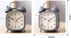 Square Twin Bell Alarm Clock with Night LED Light for Desk and Table
