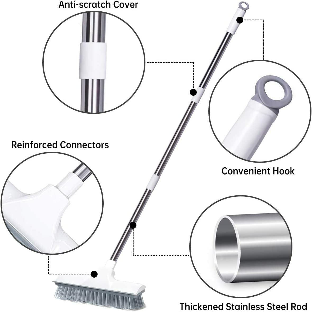 White 2-in-1 Bathroom & Floor Cleaning Brush with Wiper and Long Handle