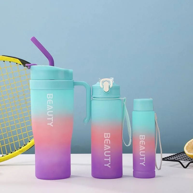 3-Piece Gradient Water Bottles & Mugs Set – BPA-Free, Leakproof, 32oz