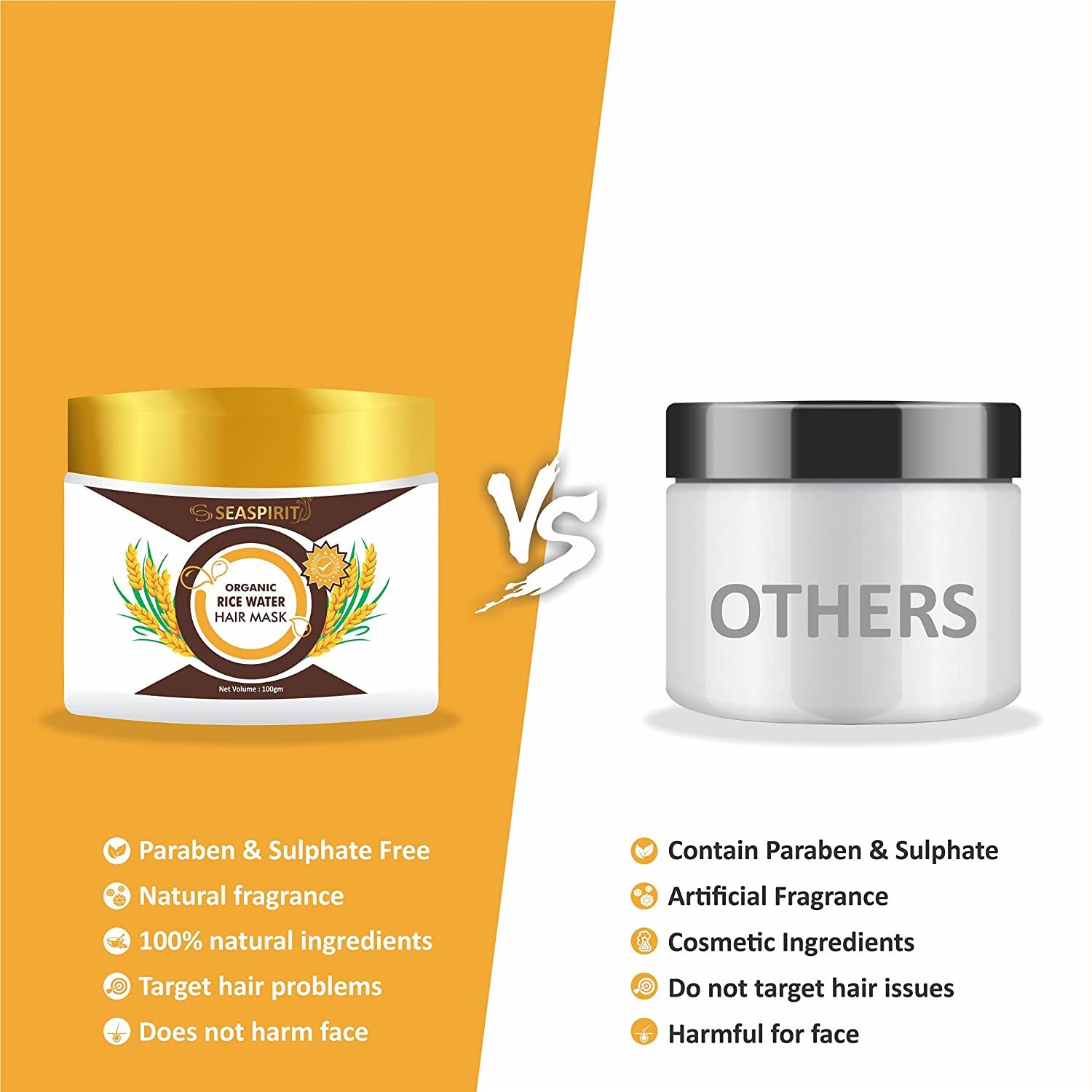 Organic Rice Water Hair Mask for Dry, Frizzy Hair - Strength & Growth