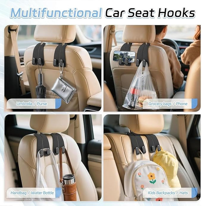 Leather Car Seat Headrest Hook for Purse and Bag Storage