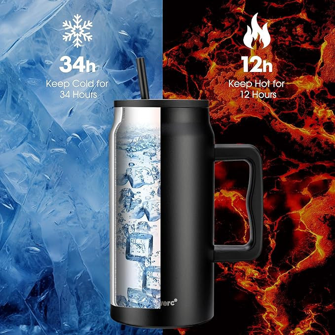 Lavender 1500ml Insulated Mug with Handle and Straw