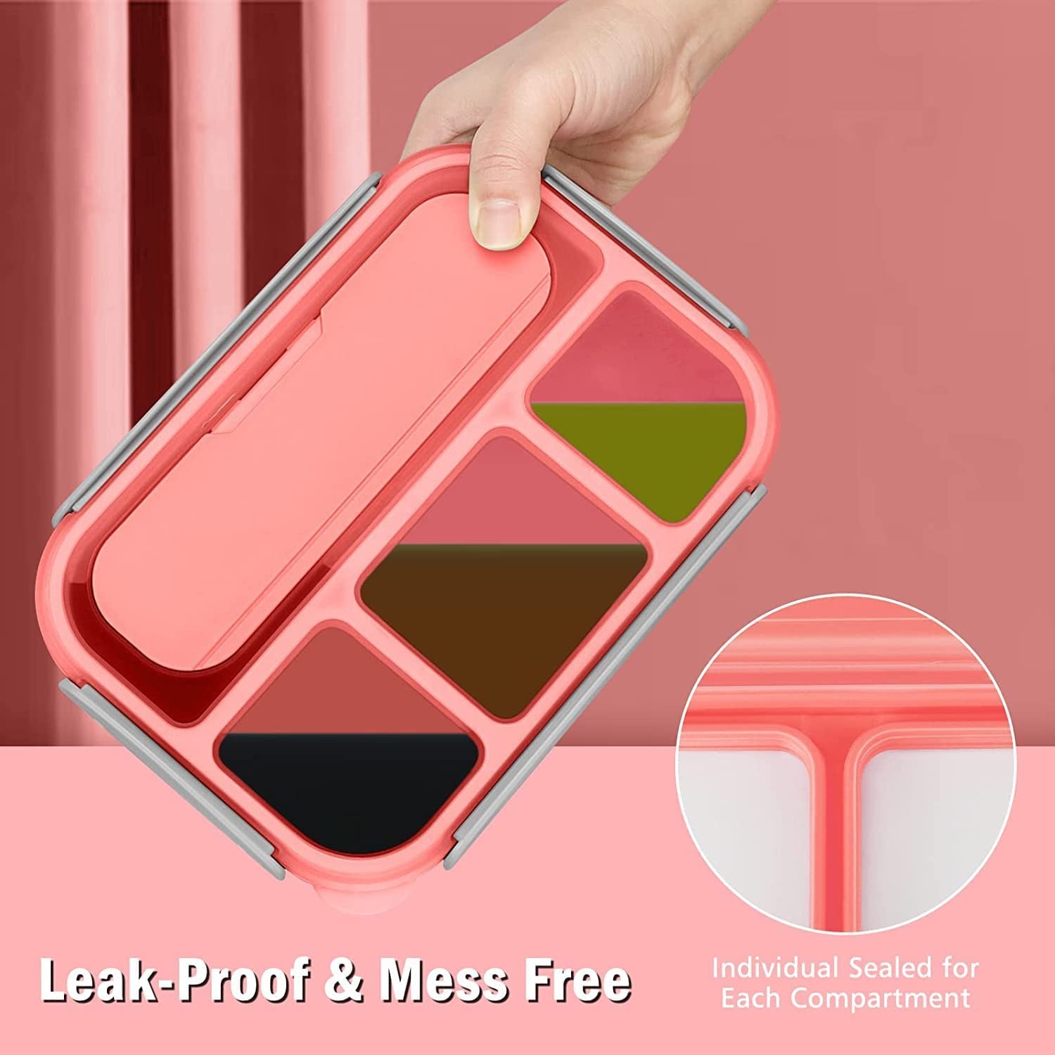 Leakproof 4-Compartment Square Lunch Box for Kids & Adults, Reusable