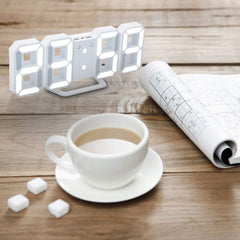 Modern White 3D LED Wall Clock with Alarm and Digital Display