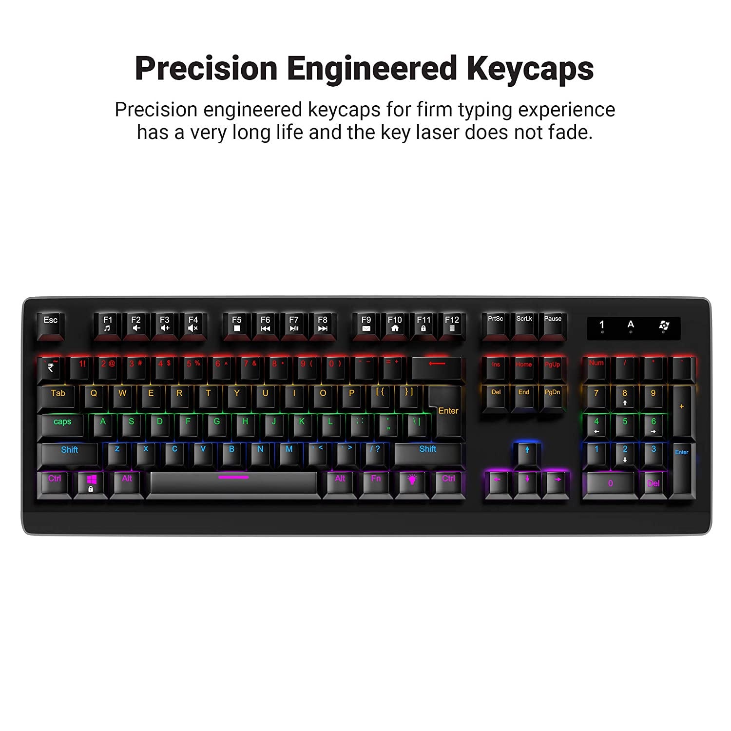 Black USB Mechanical Gaming Keyboard with LED Backlit, No Numlock