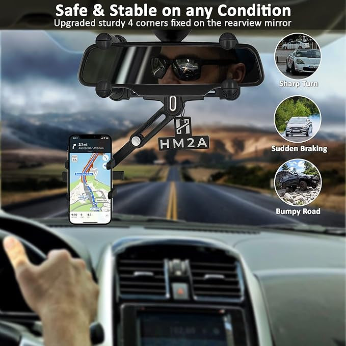 360° Rotatable & Retractable Mirror Phone Holder for Car