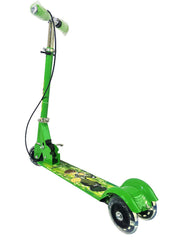Kids Green Foldable 3-Wheel Scooter with Lights, Brake & Bell