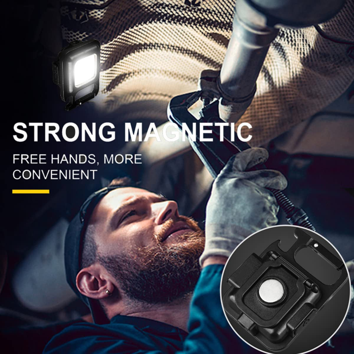 Rechargeable COB Keychain Light with Bottle Opener, Magnet & Folding Stand