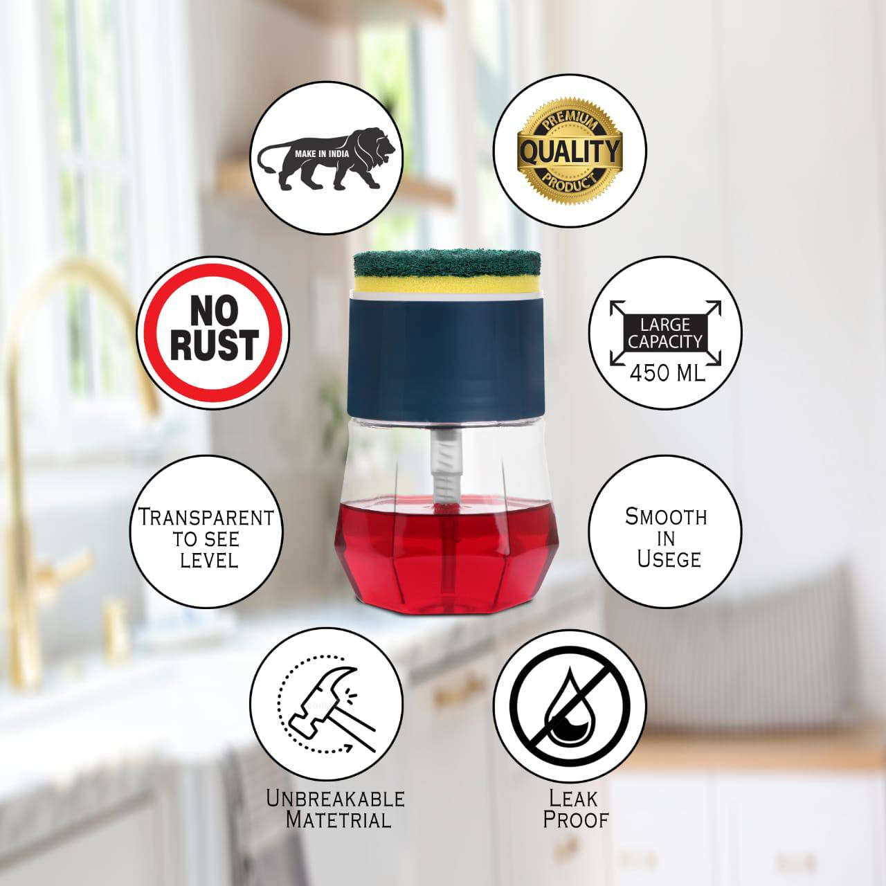 2-in-1 Round Soap Pump Dispenser with Sponge Holder for Kitchen