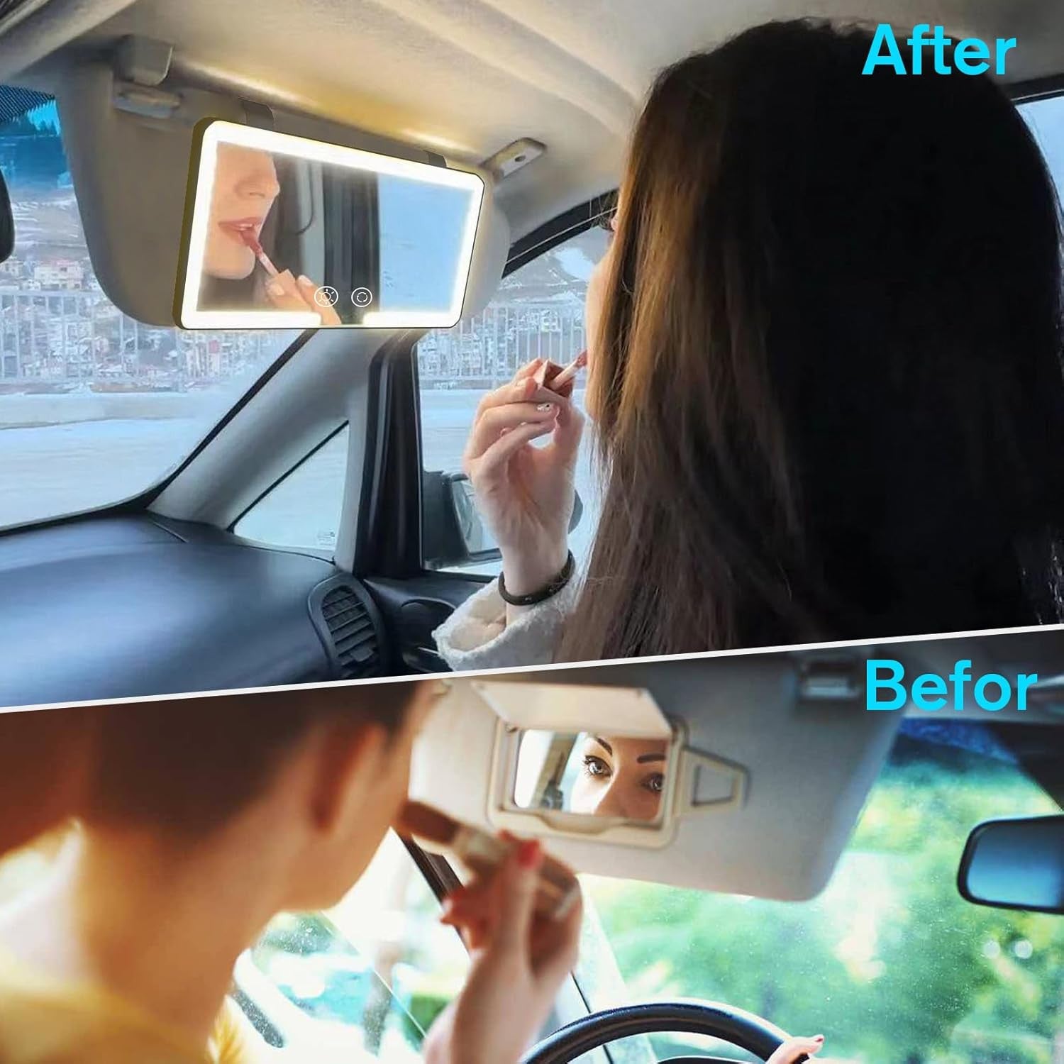 Dimmable Touch Car Vanity Mirror with Lights & 3 Light Modes