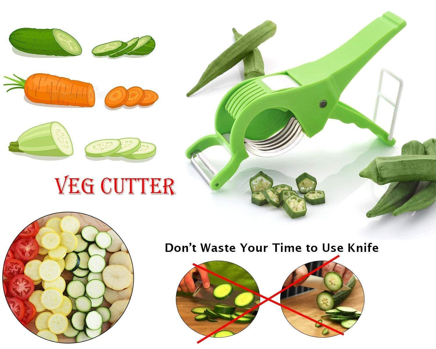 2-in-1 Veg & Fruit Cutter & Peeler with Sharp Stainless Steel Blades