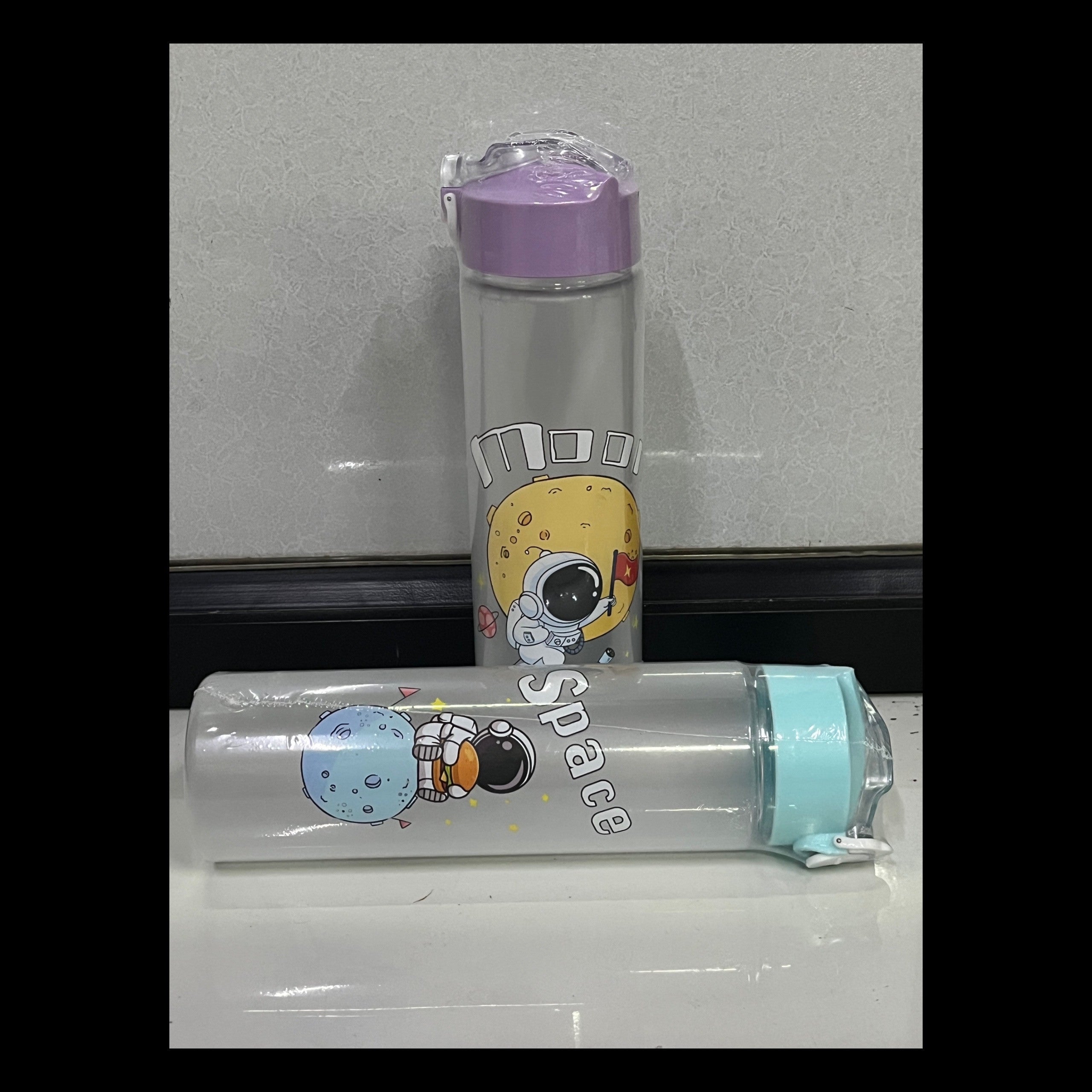 Cartoon Print Transparent Water Bottle with Time Labels for Hydration