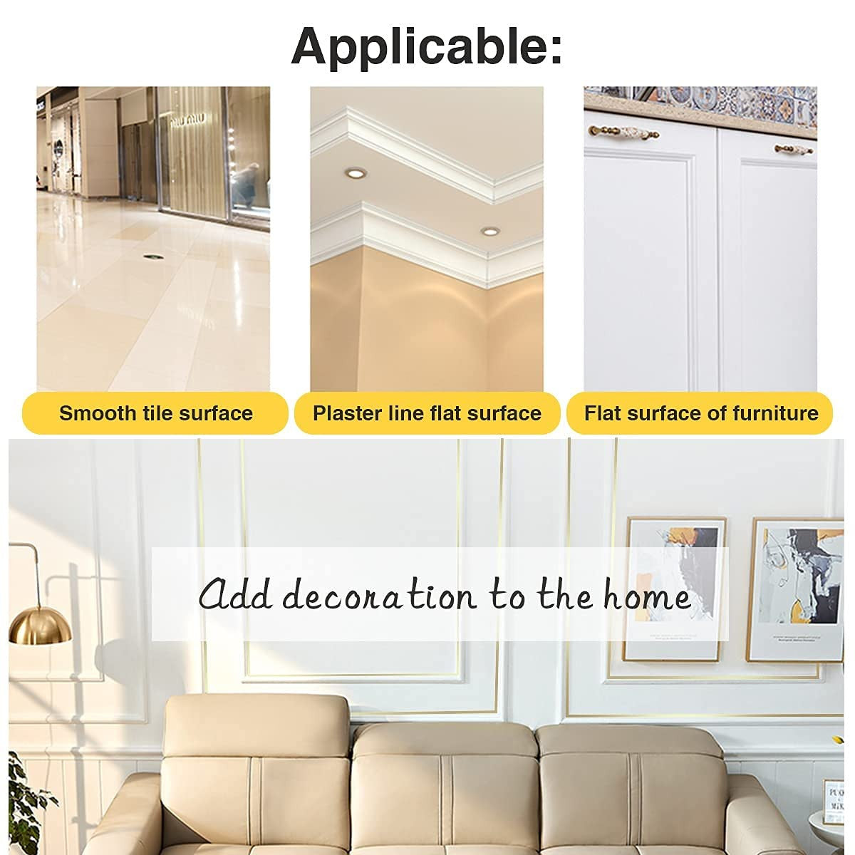 Golden 1cm x 50m Waterproof Tile Sealing Tape for Floor & Wall Decor