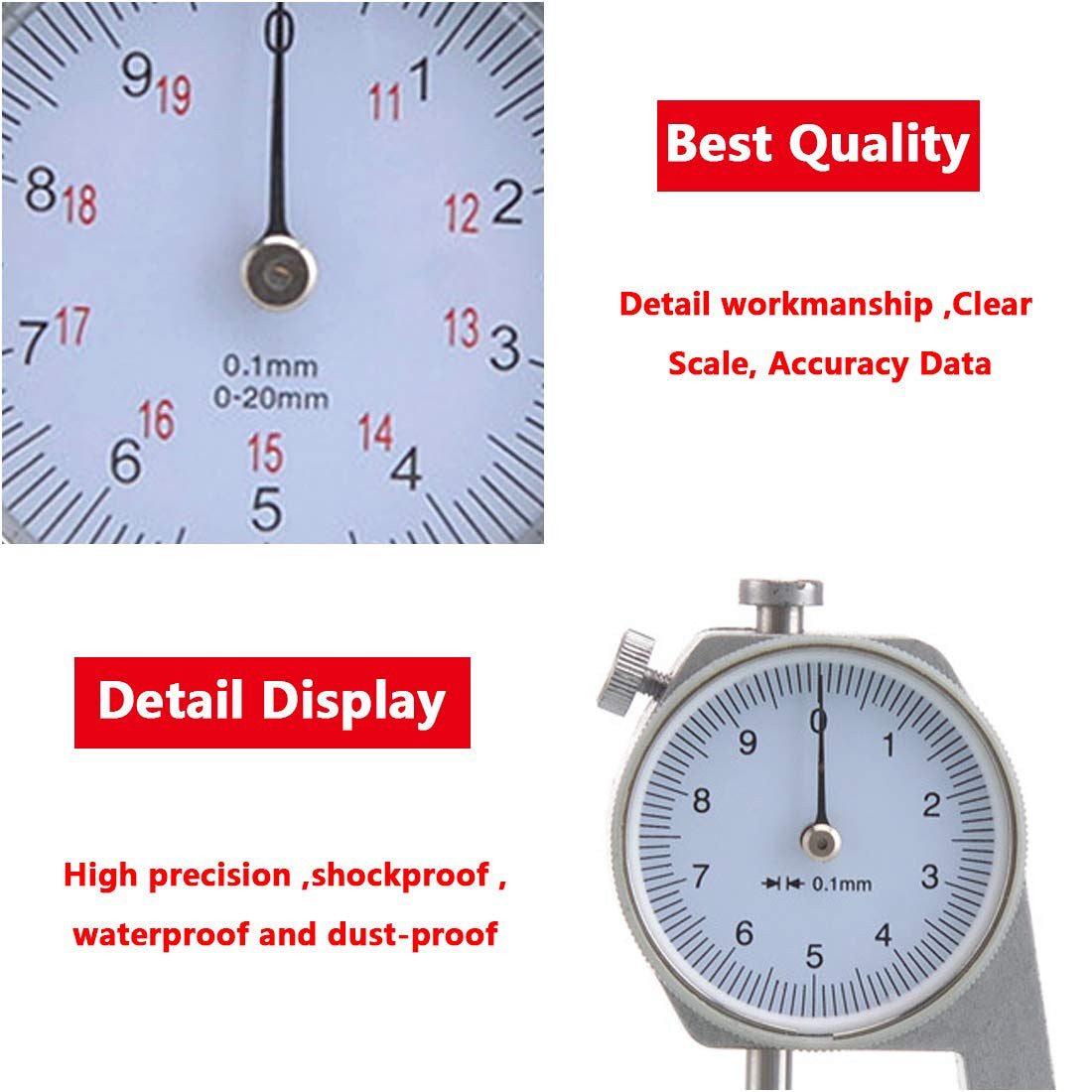 Portable Steel Dial Thickness Gauge for Pipes, Sheets, Jewelry, 0-20mm