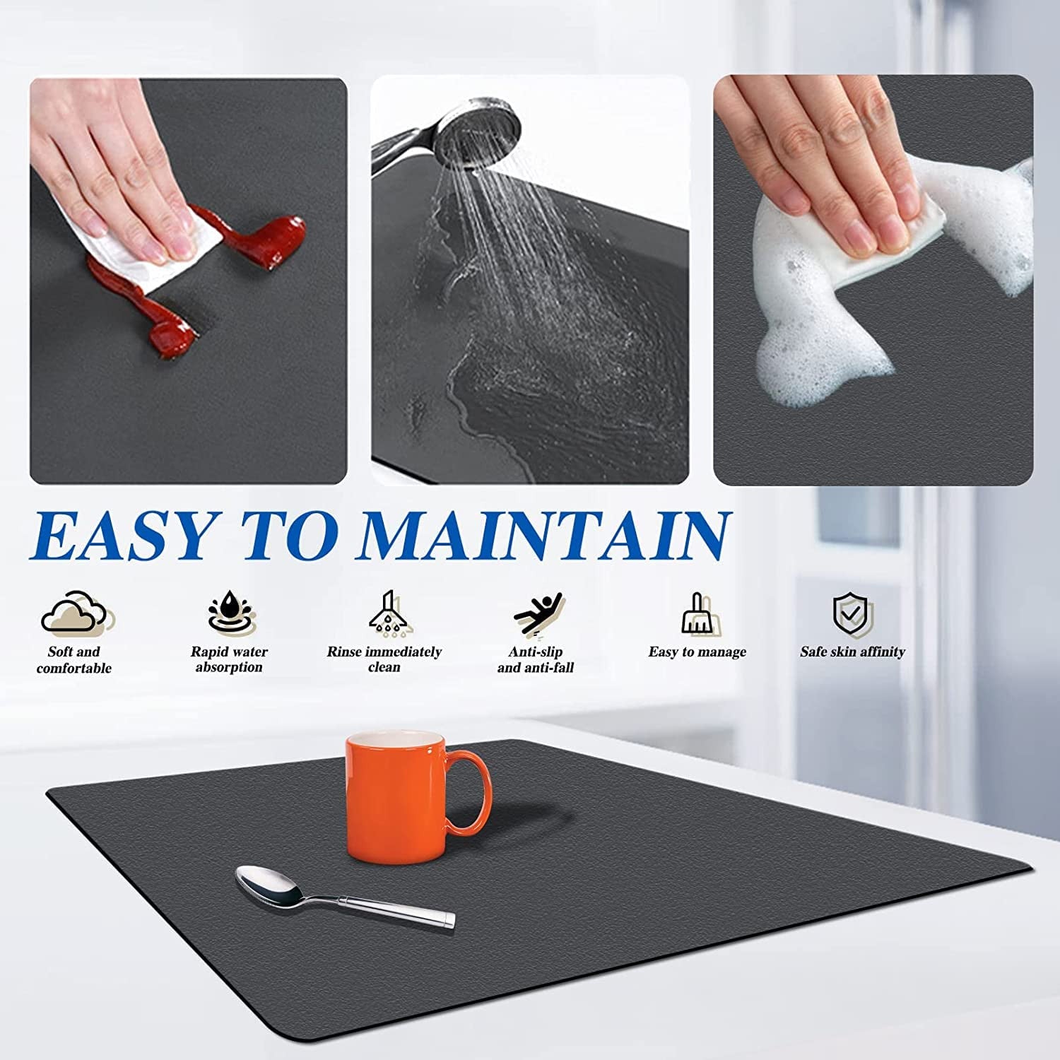 Ultra Absorbent Microfiber Dish Drying Mat 40x30cm for Kitchen