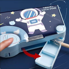 Space Theme Magnetic Pencil Box with Compass and Pop-Up Design for Kids